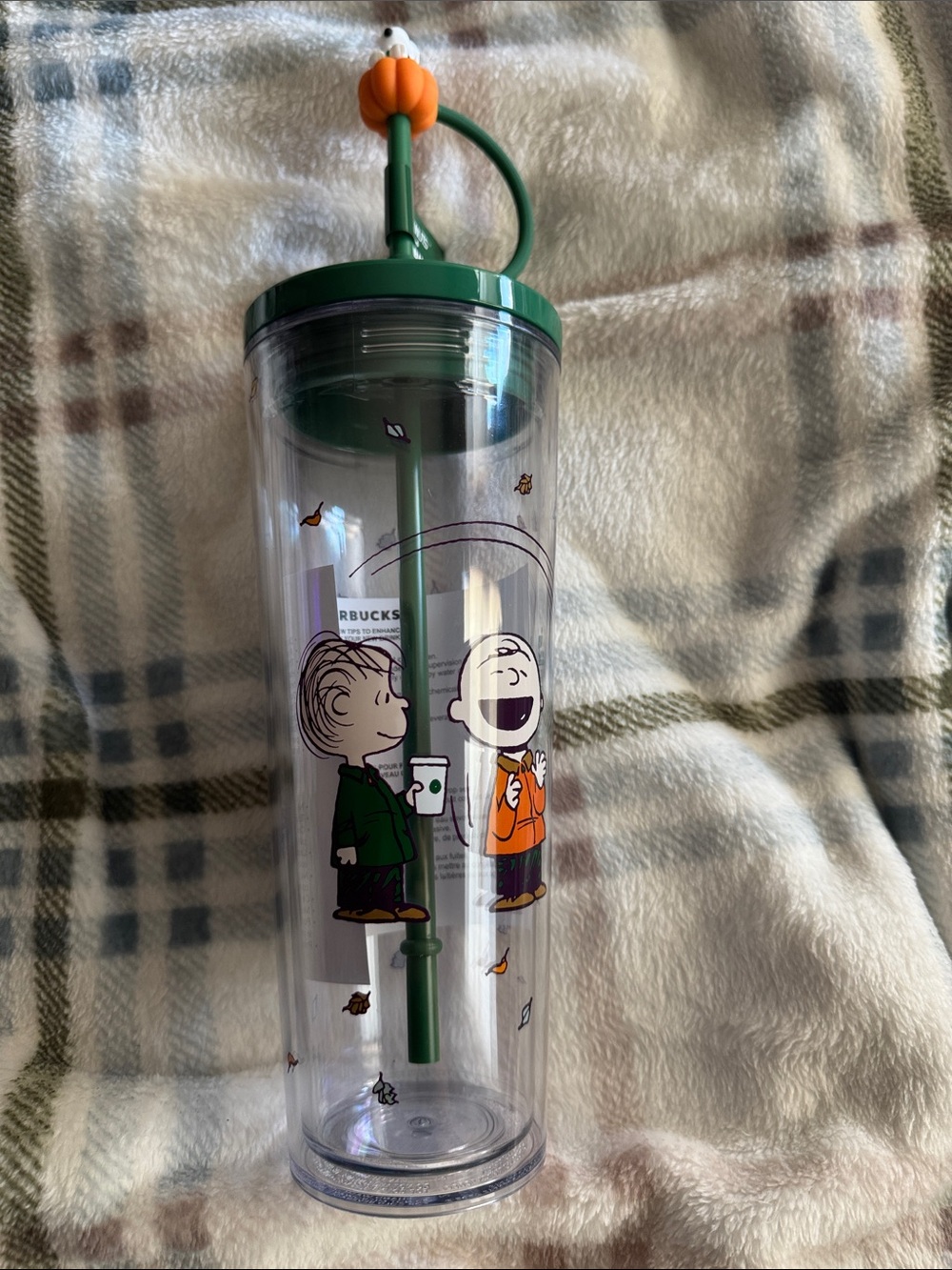 Starbucks Kids Peanuts Tumbler - Green Lid & Orange Charm
